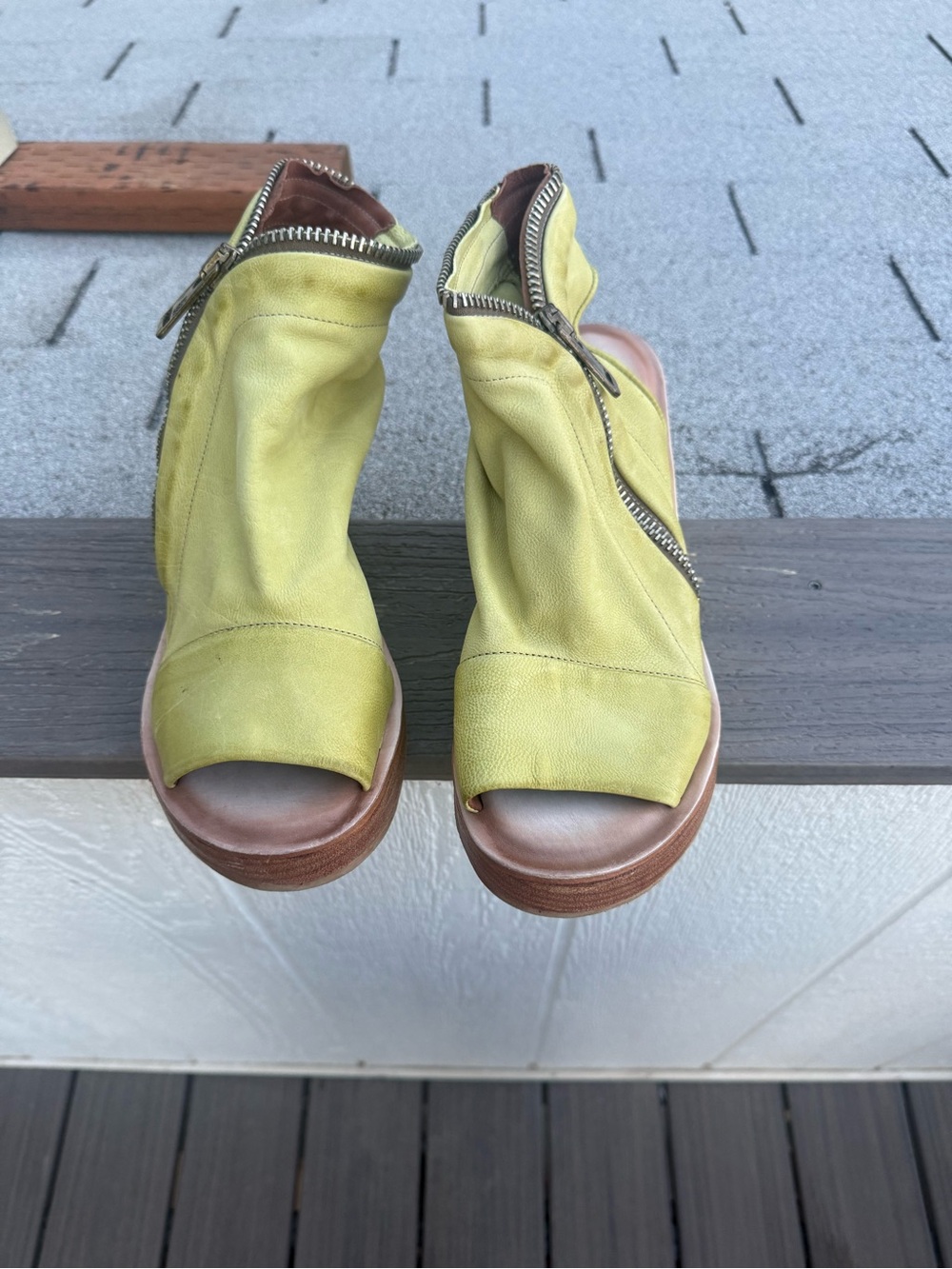 A.S.98 Yellow Open-Toe Zip Wedge Sandals